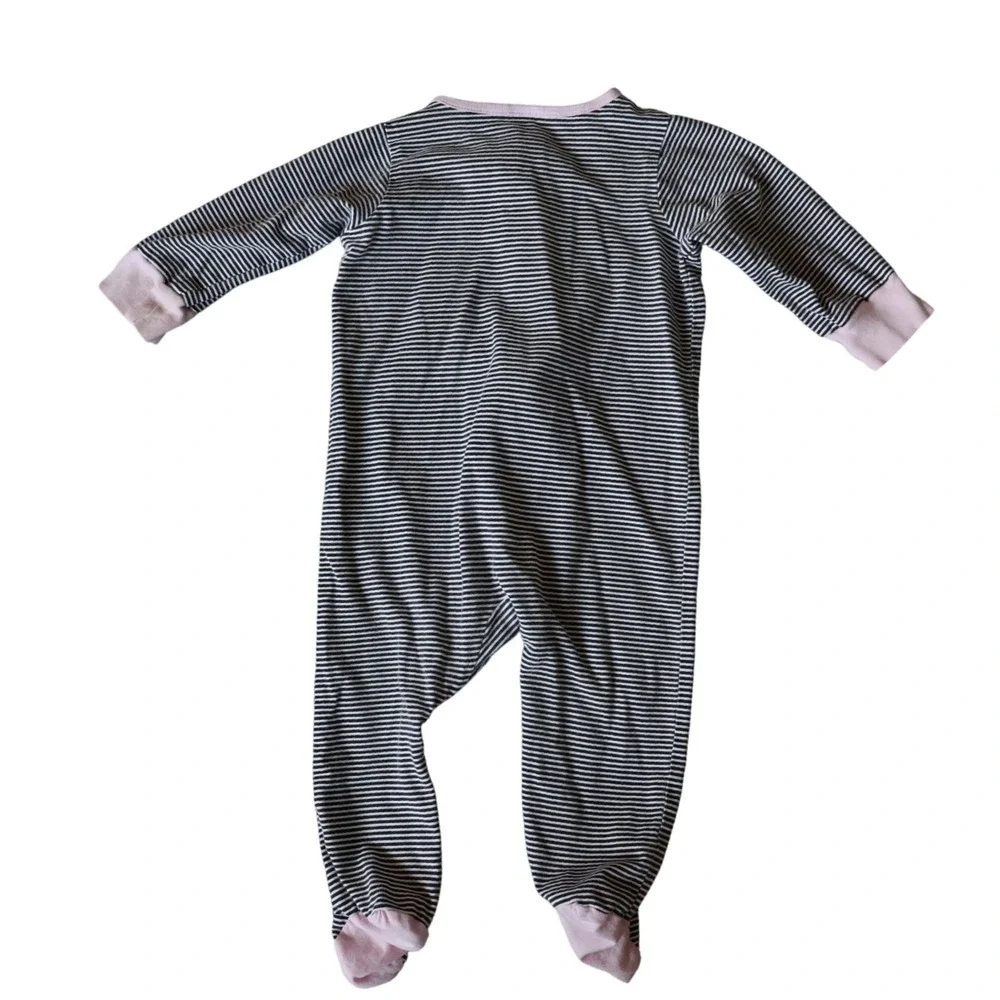 Gerber Baby Girls Striped Bunny Footed Pajamas Sleep Play Pink Black White 6-9M